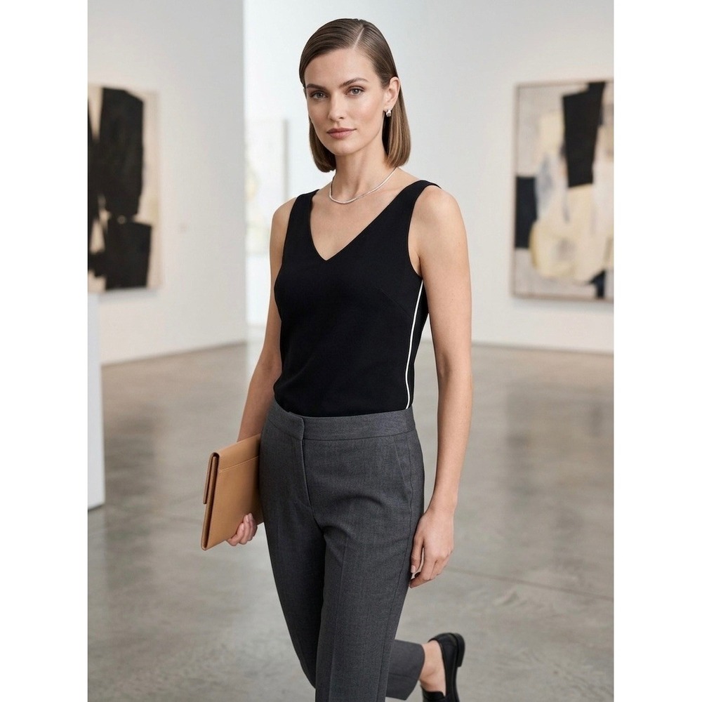 MM.LaFleur Black V-Neck Tank Top Side Stripe Sleeveless Blouse XS